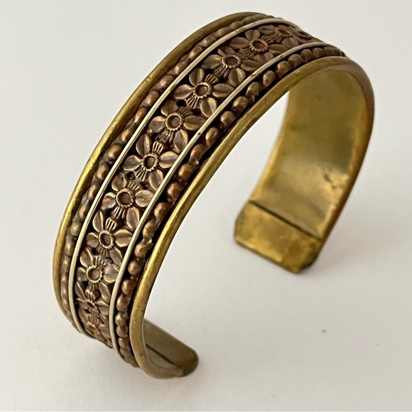 Vintage Jewelry Vintage Brass Copper Cuff Bracelet Hammered Metal